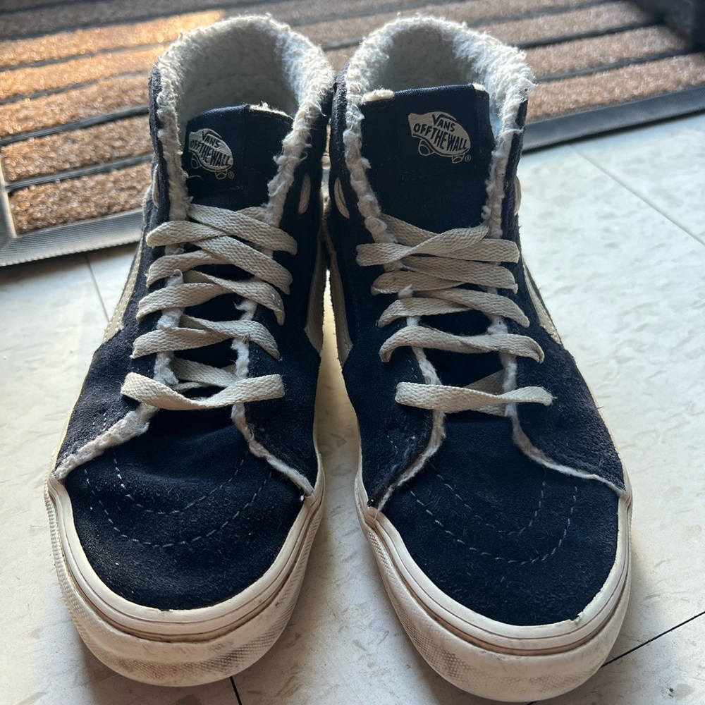 Kids Navy Fur Lined Sk8 Hi Shoes